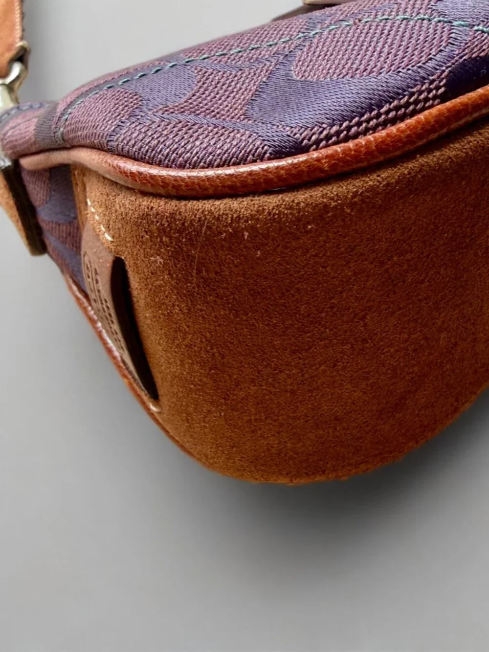 Coach Purple Signature Canvas Suede Demi Buckle Shoulder Bag 6362 - Picture 5 of 11
